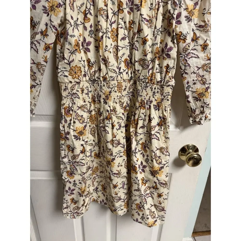 Janie And Jack Floral Prairie Smocked Long Sleeve Dress Size 14 28x31 Stretch